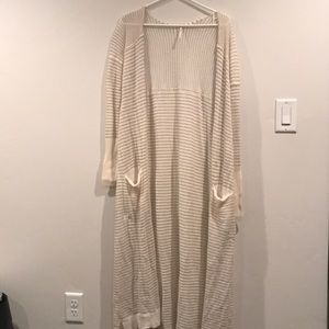 Cream and Tan Striped Duster Style Cardigan